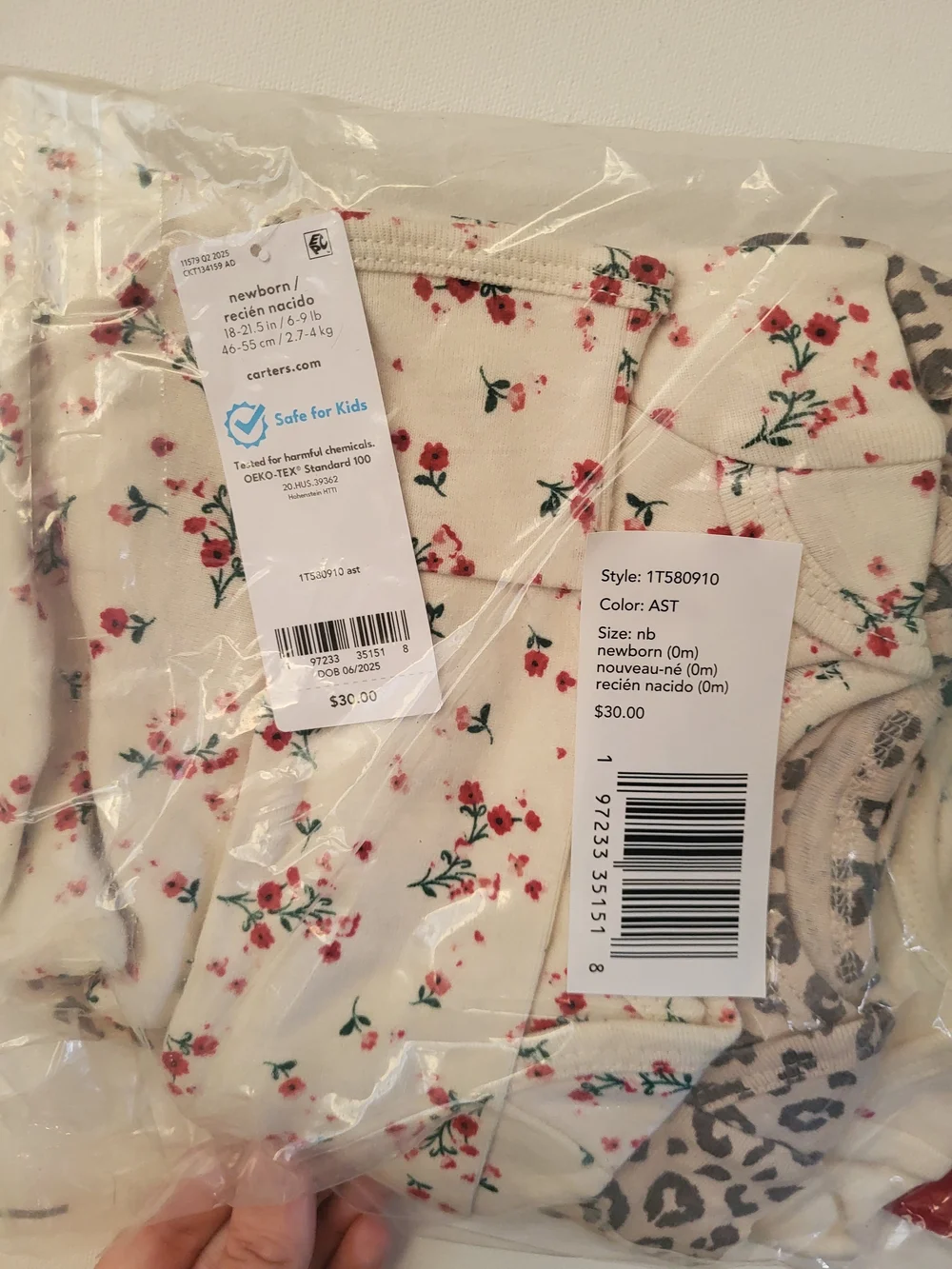 Carter's Cream Floral & Leopard Newborn Bodysuit Set
